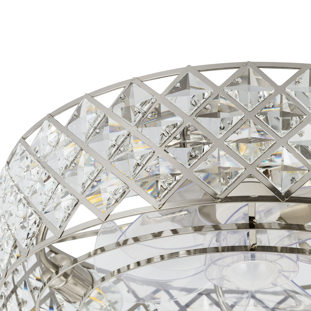 19-inch Small Caged Ceiling Fans with Lights and Remote, Low Profile Flush Mount Ceiling Fan, Modern Bladeless Enclosed Ceiling Fan with Light for Bedroom, 7 Reversible Transparent Blades