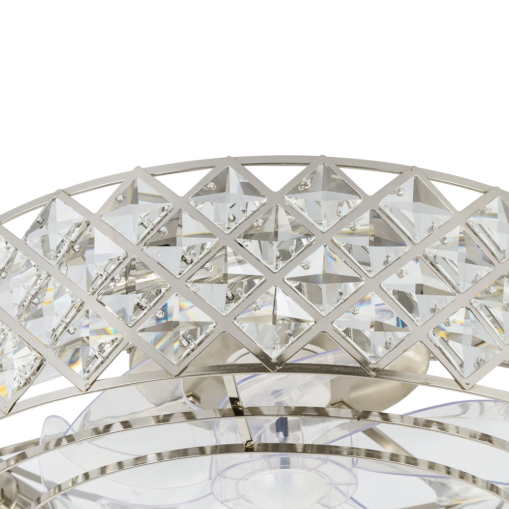 19-inch Small Caged Ceiling Fans with Lights and Remote, Low Profile Flush Mount Ceiling Fan, Modern Bladeless Enclosed Ceiling Fan with Light for Bedroom, 7 Reversible Transparent Blades