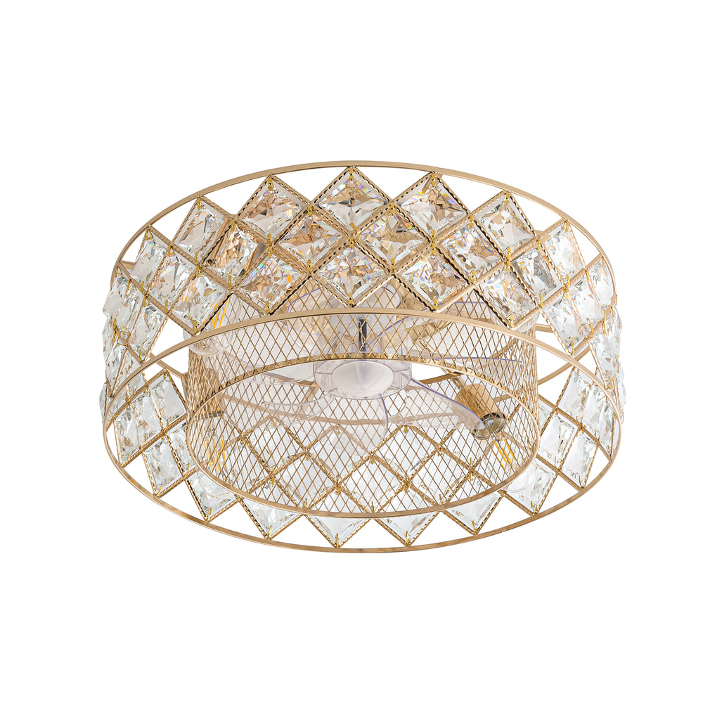 19" Small Caged Ceiling Fans with Lights and Remote, Low Profile Flush Mount Ceiling Fan, Modern Bladeless Enclosed Ceiling Fan with Light for Bedroom, 7 Reversible Transparent Blades