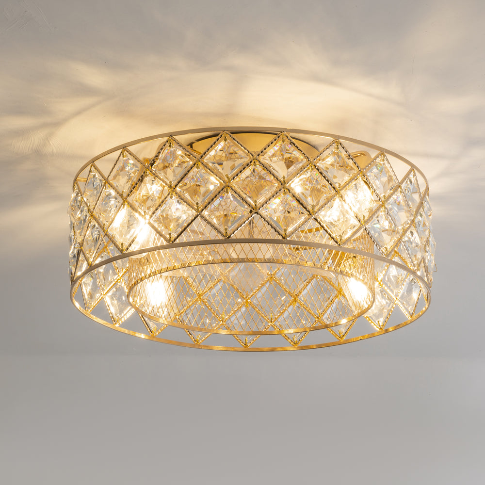 19" Small Caged Ceiling Fans with Lights and Remote, Low Profile Flush Mount Ceiling Fan, Modern Bladeless Enclosed Ceiling Fan with Light for Bedroom, 7 Reversible Transparent Blades