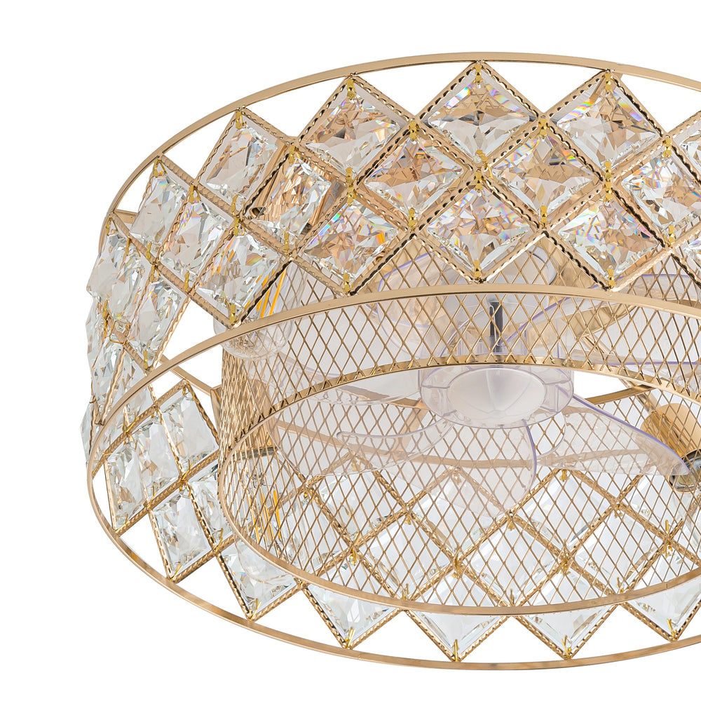 19" Small Caged Ceiling Fans with Lights and Remote, Low Profile Flush Mount Ceiling Fan, Modern Bladeless Enclosed Ceiling Fan with Light for Bedroom, 7 Reversible Transparent Blades