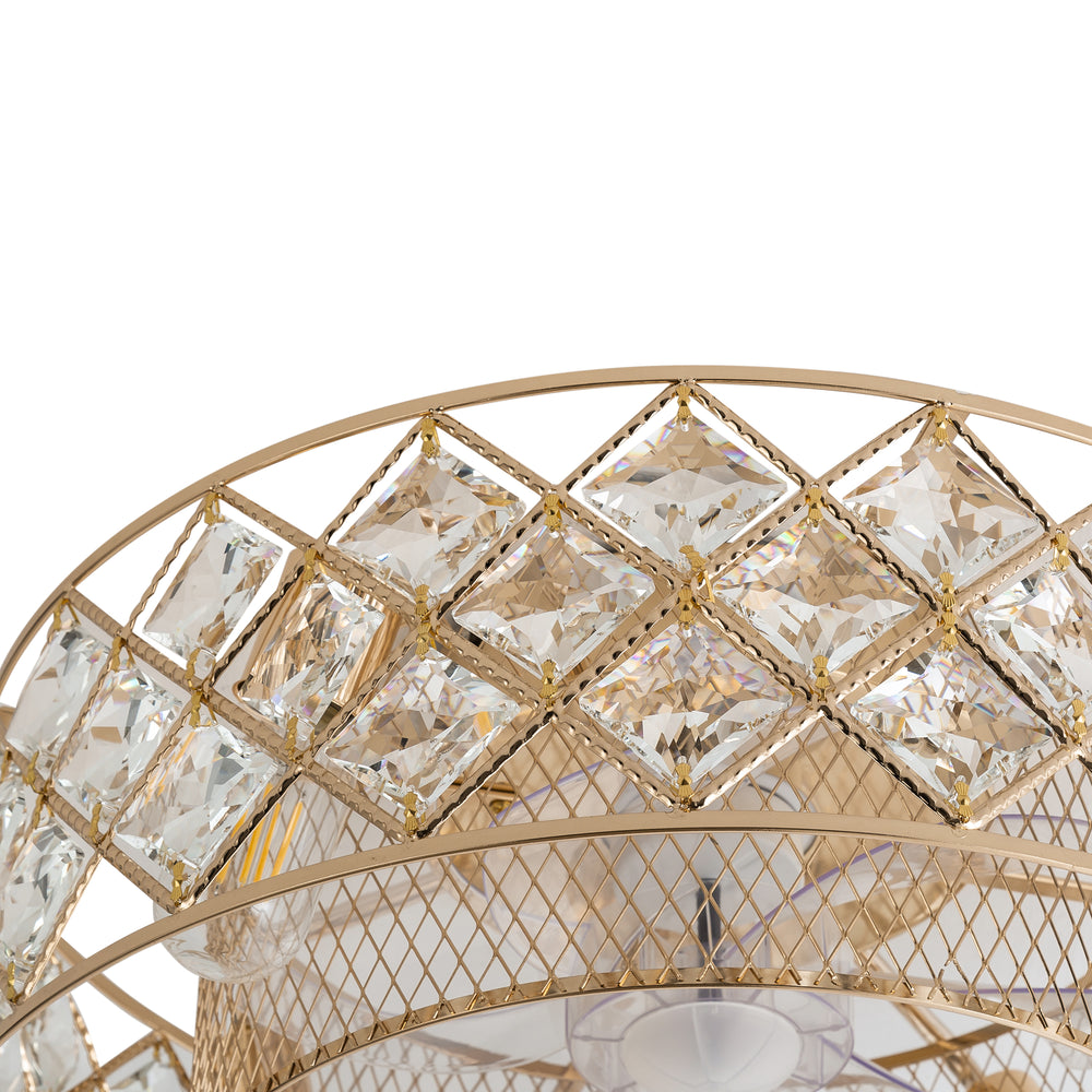 19" Small Caged Ceiling Fans with Lights and Remote, Low Profile Flush Mount Ceiling Fan, Modern Bladeless Enclosed Ceiling Fan with Light for Bedroom, 7 Reversible Transparent Blades