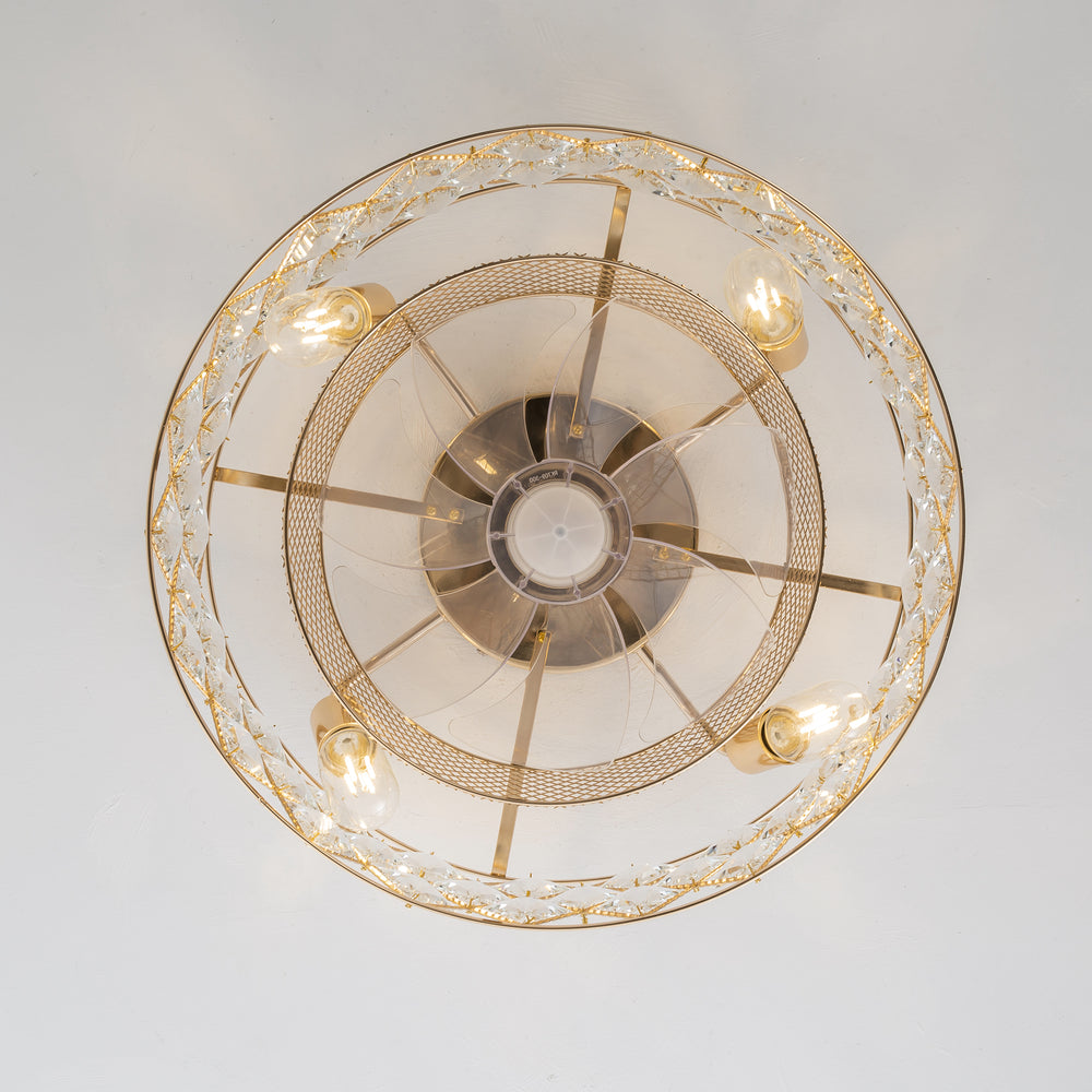 19" Small Caged Ceiling Fans with Lights and Remote, Low Profile Flush Mount Ceiling Fan, Modern Bladeless Enclosed Ceiling Fan with Light for Bedroom, 7 Reversible Transparent Blades