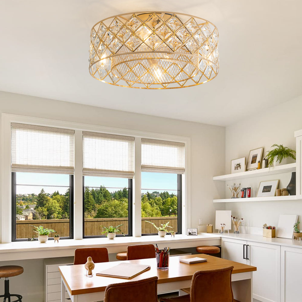 19" Small Caged Ceiling Fans with Lights and Remote, Low Profile Flush Mount Ceiling Fan, Modern Bladeless Enclosed Ceiling Fan with Light for Bedroom, 7 Reversible Transparent Blades