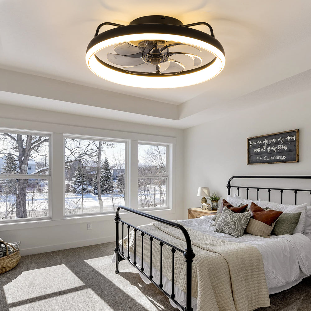 19-Inch 7-Blade LED Cage Fan with Light  and Remote  for Low Ceiling
