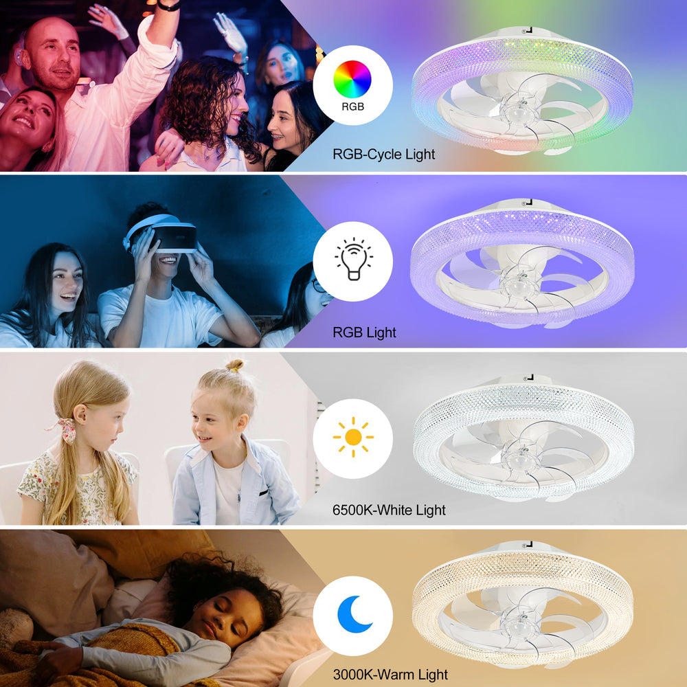 20 Inch Dimmable RGB Smart Ceiling Fan Light with Remote and APP