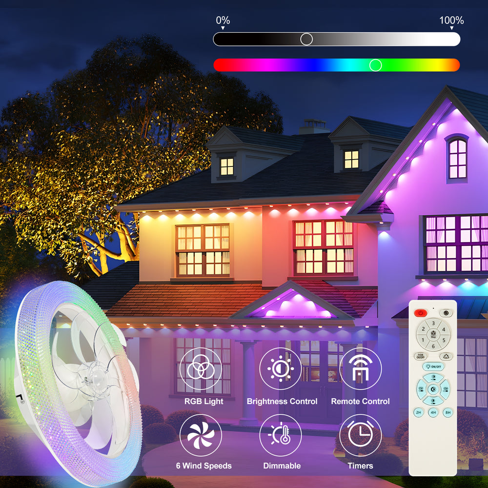 20 Inch Dimmable RGB Smart Ceiling Fan Light with Remote and APP