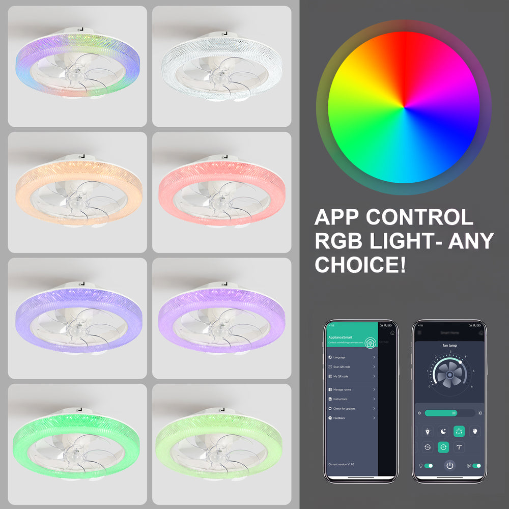 20 Inch Dimmable RGB Smart Ceiling Fan Light with Remote and APP