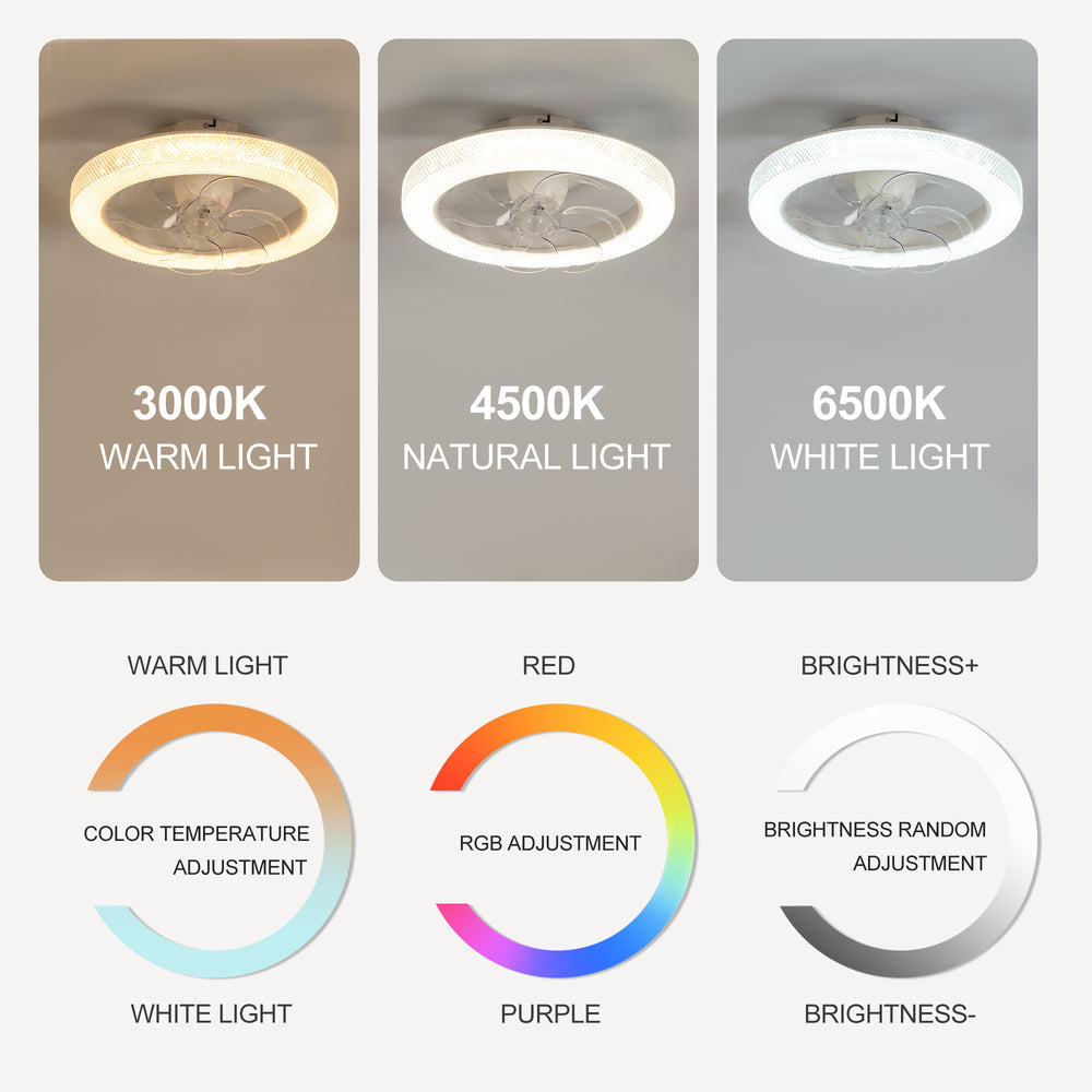 20 Inch Dimmable RGB Smart Ceiling Fan Light with Remote and APP