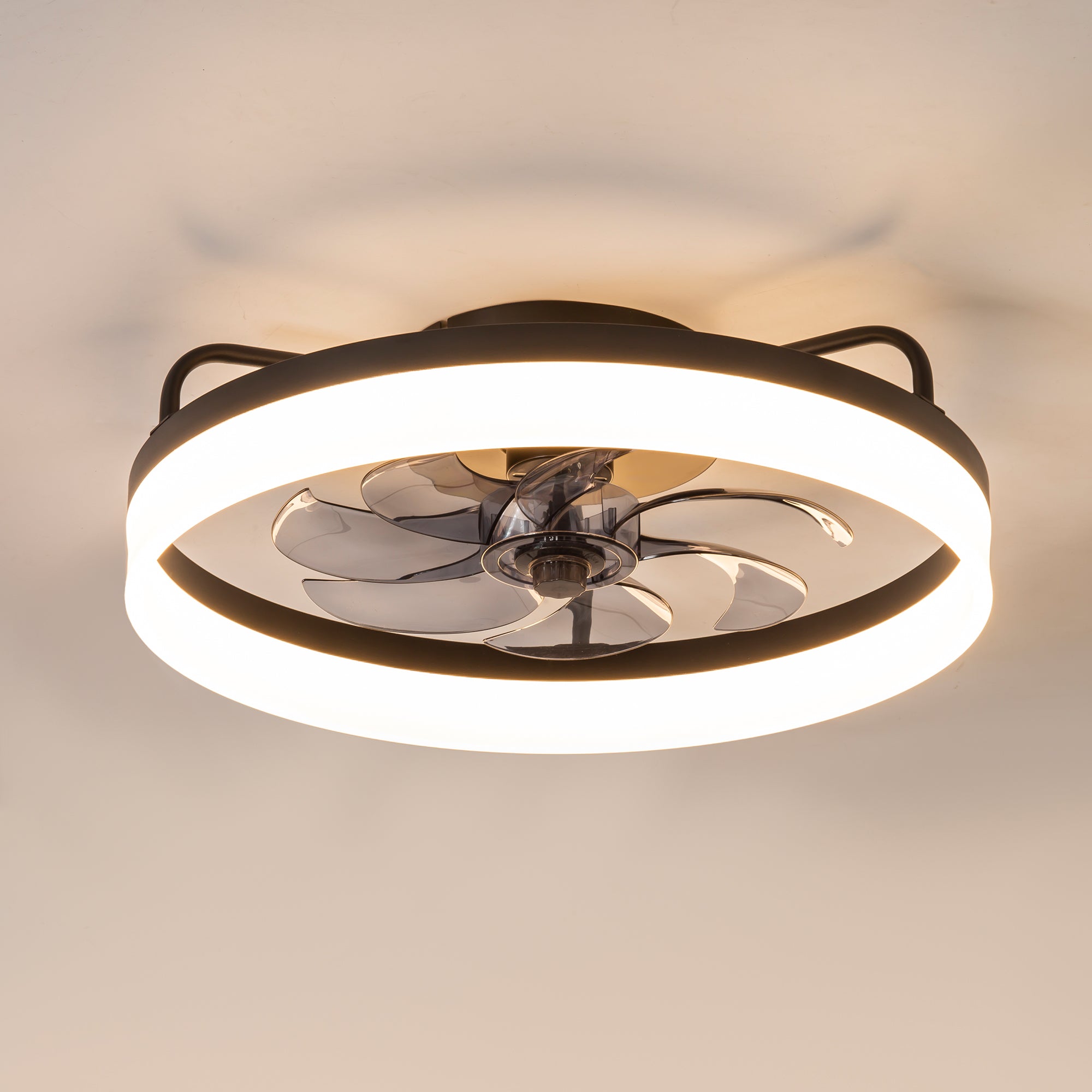 Ferrara low profile enclosed ceiling fan with warm LED lighting