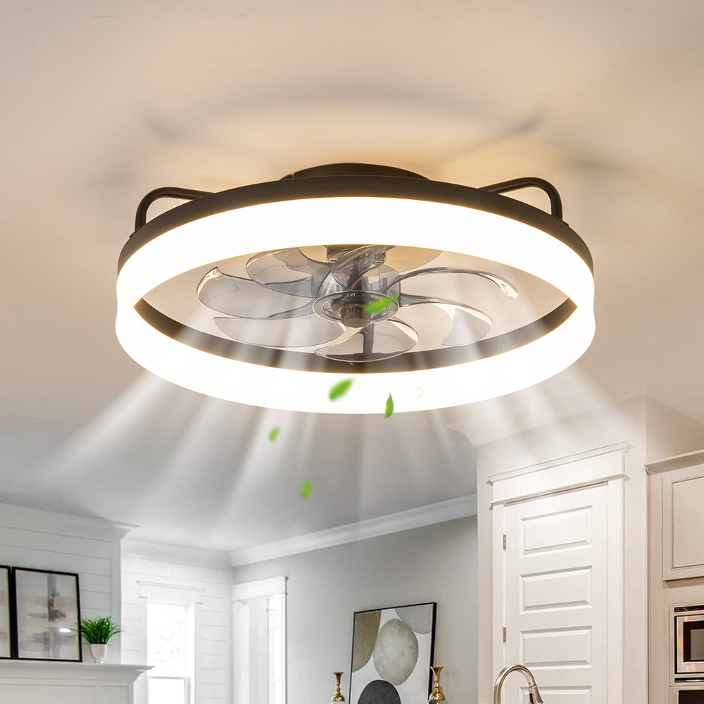 20 Inch 7-Blade Low Profile Enclosed Ceiling Fan with Light and Remote Control