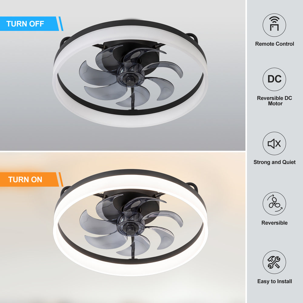 20 Inch 7-Blade Low Profile Enclosed Ceiling Fan with Light and Remote Control