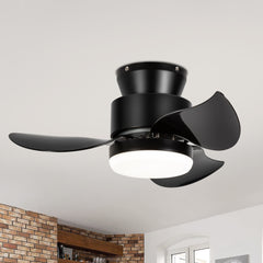 22-inch Modern Indoor Flush Mount Small Ceiling Fan With LED Light and Remote Control(3-Blade）