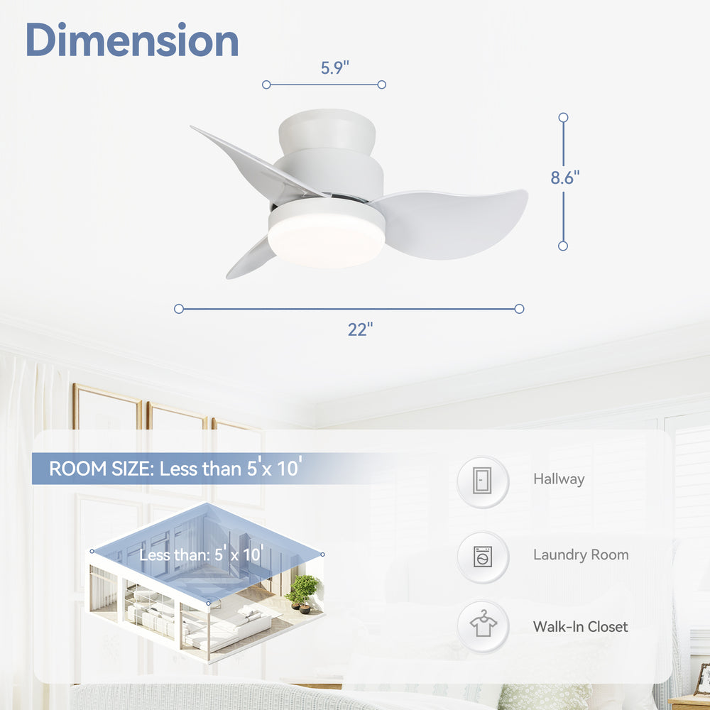 Galon 22-Inch Low Profile Small Ceiling Fan With Light & Remote