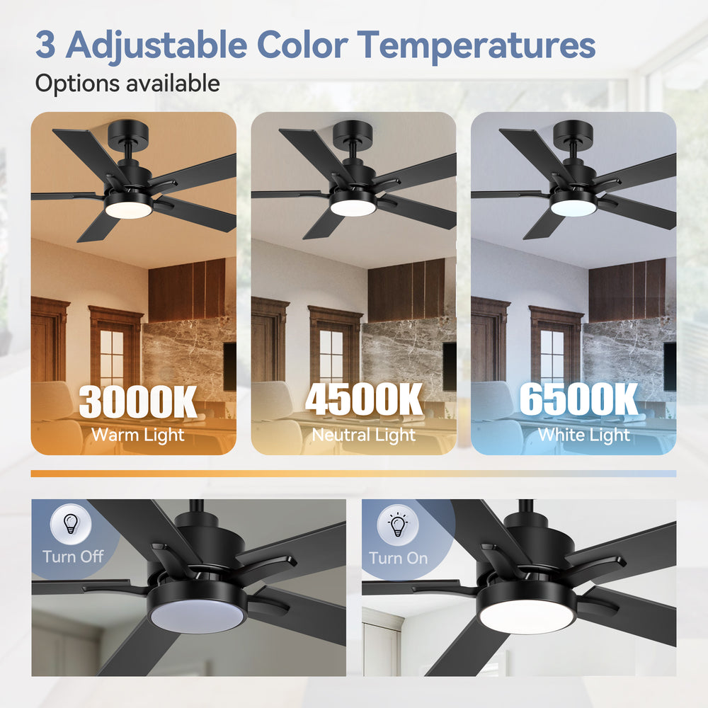 42-inch 5-Blade Ceiling Fan with Lights and Remote, 6 Speeds Reversible DC Motor Noiseless, Modern Ceiling Fan for Patios, Living Room, Farmhouse, Kitchen