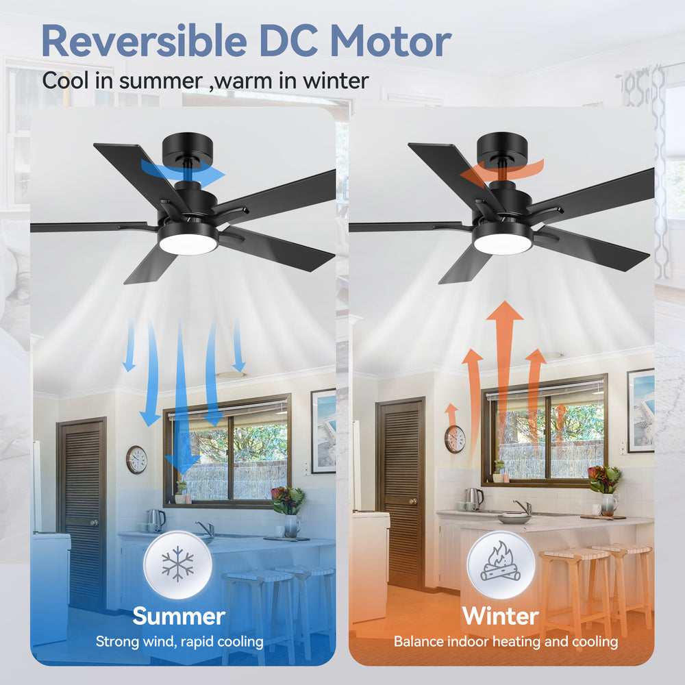 42-inch 5-Blade Ceiling Fan with Lights and Remote, 6 Speeds Reversible DC Motor Noiseless, Modern Ceiling Fan for Patios, Living Room, Farmhouse, Kitchen