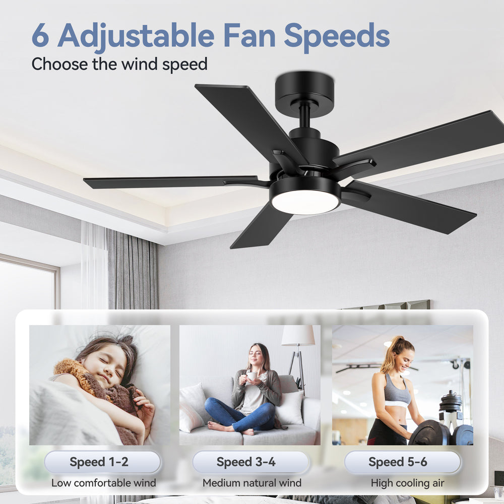 42-inch 5-Blade Ceiling Fan with Lights and Remote, 6 Speeds Reversible DC Motor Noiseless, Modern Ceiling Fan for Patios, Living Room, Farmhouse, Kitchen