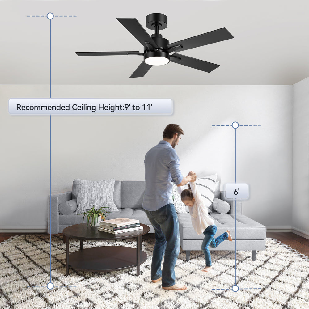 42-inch 5-Blade Ceiling Fan with Lights and Remote, 6 Speeds Reversible DC Motor Noiseless, Modern Ceiling Fan for Patios, Living Room, Farmhouse, Kitchen