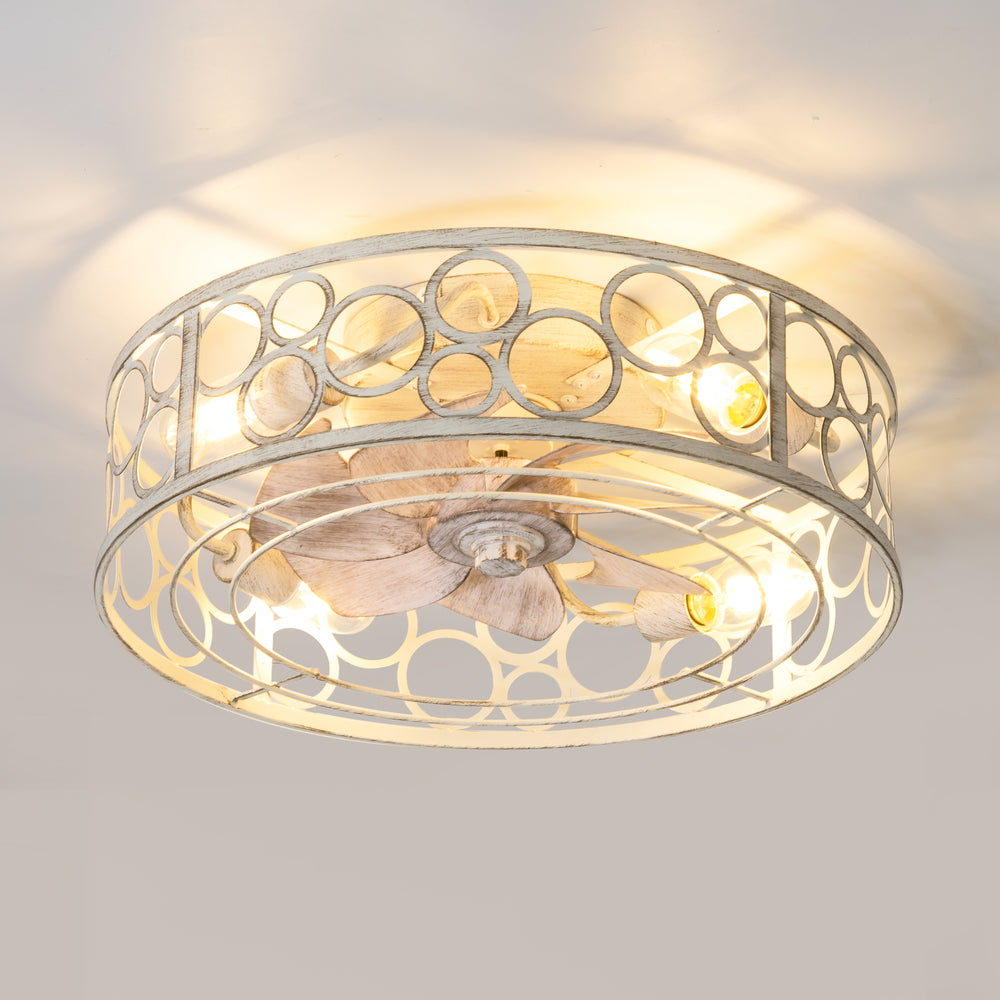 19" Caged Ceiling Fans with Lights, Small Low Profile Ceiling Fan with Remote, Flush Mount Chandelier Modern Farmhouse Fandelier for Bedroom, Kitchen, Living Room