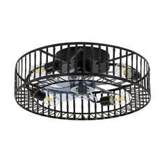 Bladeless Ceiling Fan with Light,19 Inch Flush Mount Fandelier Caged Ceiling Fans with Lights,Enclosed Chandelier for Kitchen Bedroom Farmhouse