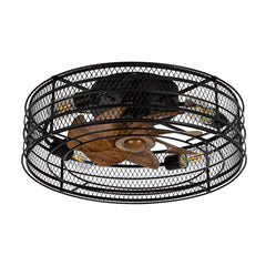 19 Inch Black Low Profile Caged Ceiling Fan with Remote and Light（7-Blade）