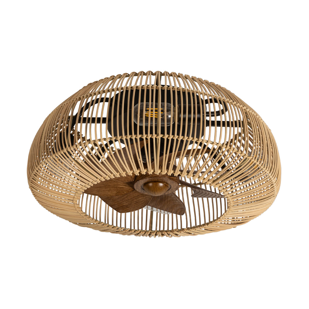 20-inch Boho Rattan Caged Flush Mount Ceiling Fan with Light and Remote