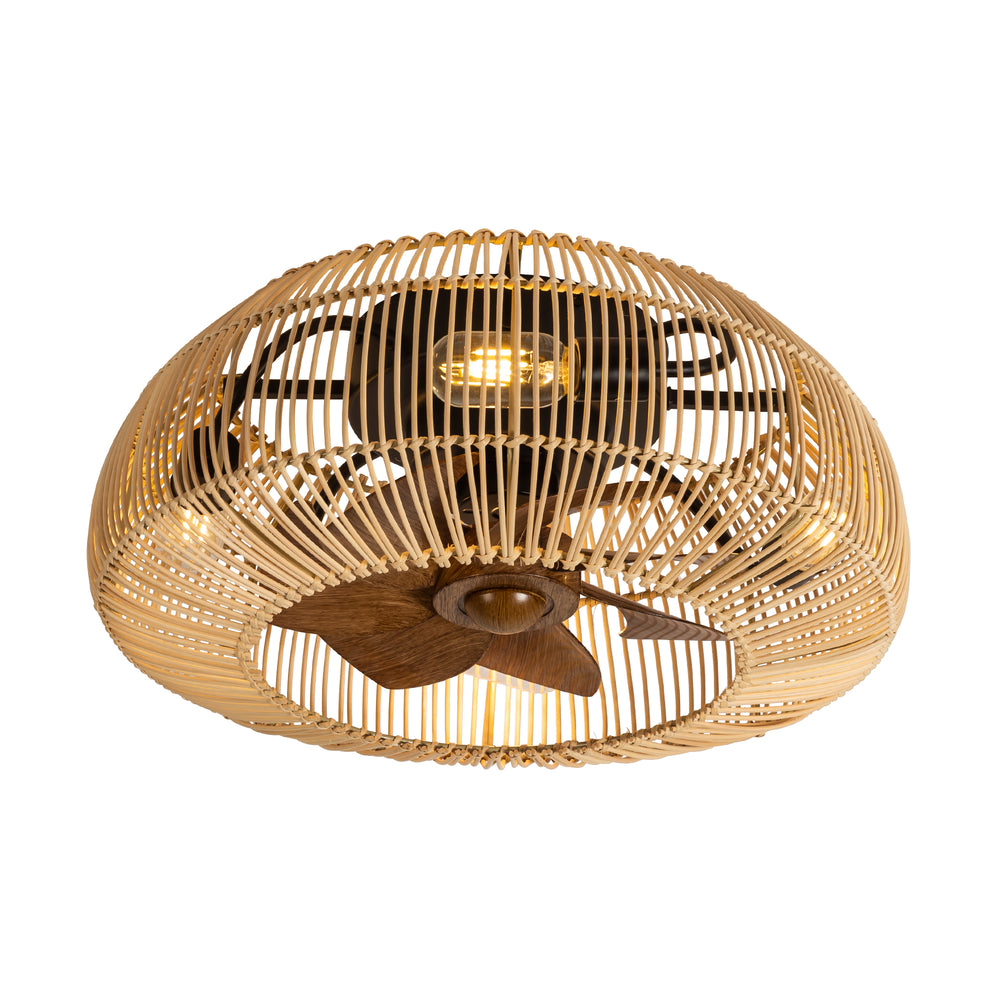 20-inch Boho Rattan Caged Flush Mount Ceiling Fan with Light and Remote