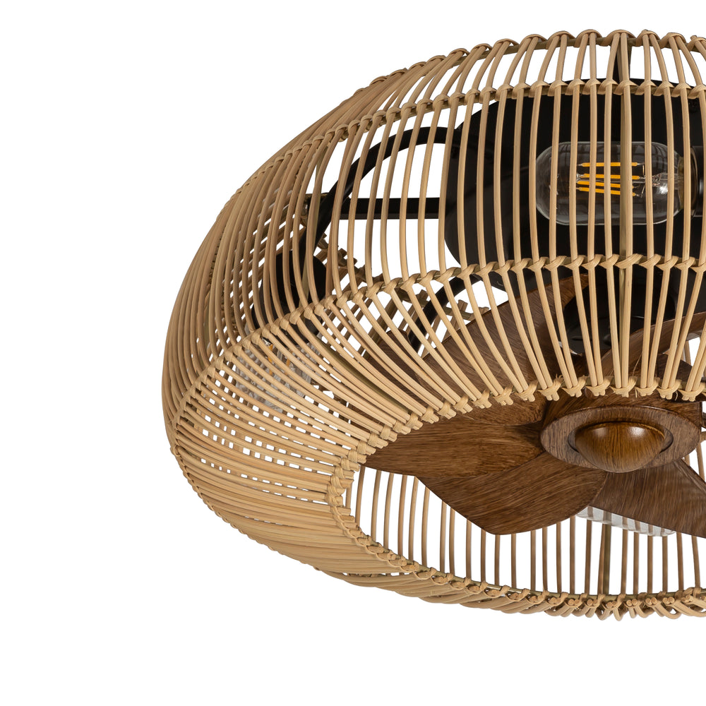 20-inch Boho Rattan Caged Flush Mount Ceiling Fan with Light and Remote