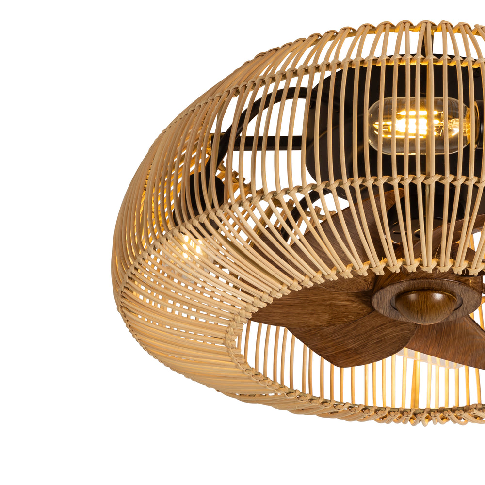 20-inch Boho Rattan Caged Flush Mount Ceiling Fan with Light and Remote
