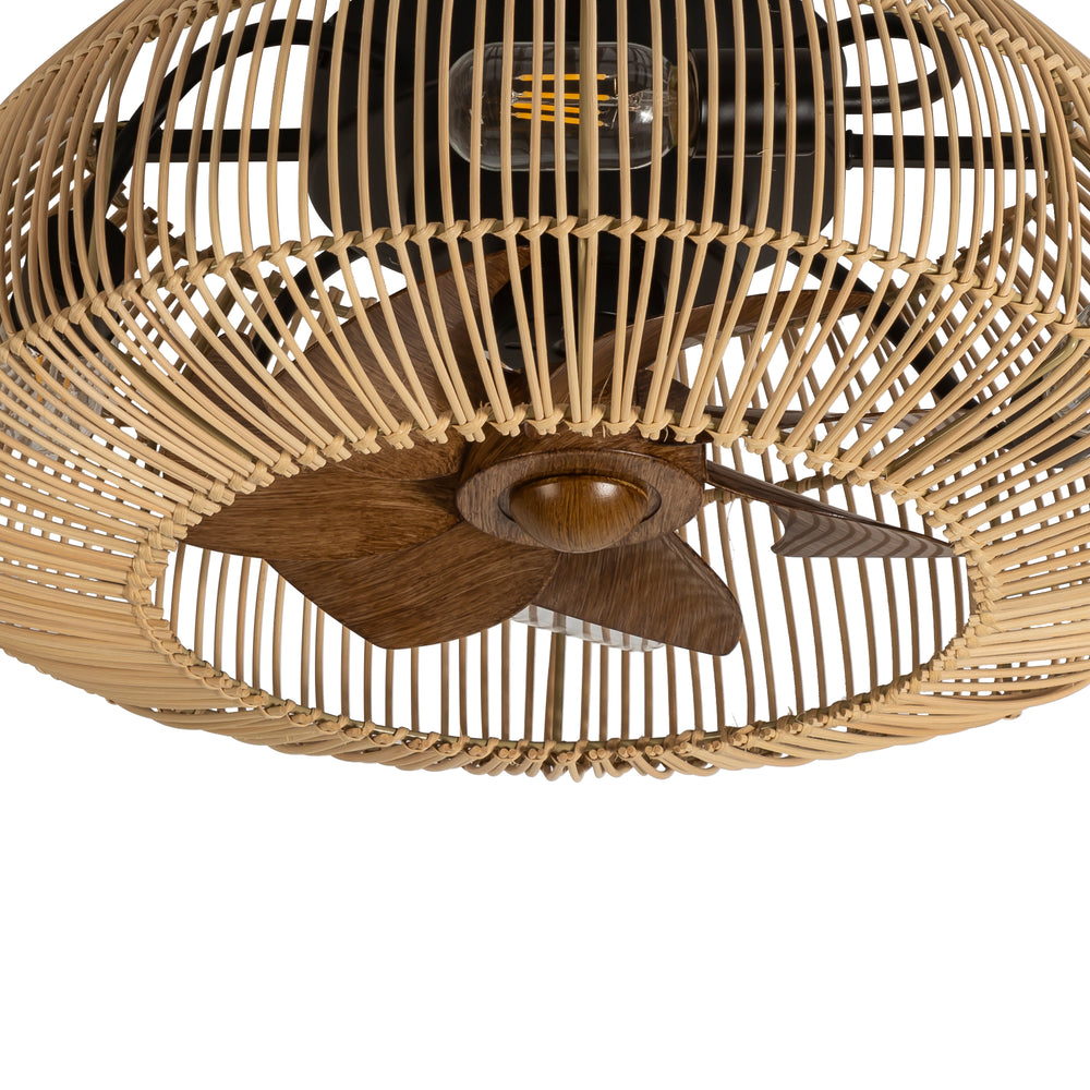 20-inch Boho Rattan Caged Flush Mount Ceiling Fan with Light and Remote