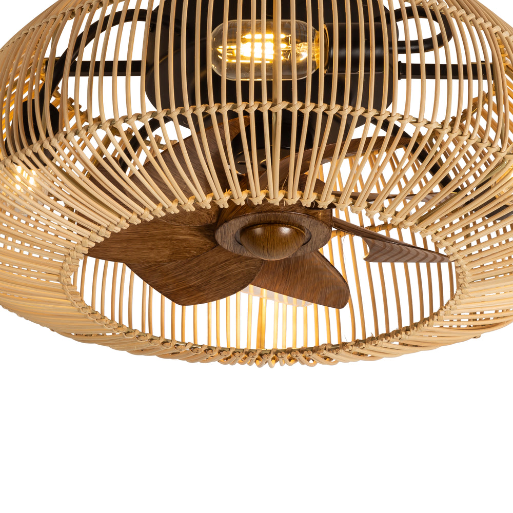 20-inch Boho Rattan Caged Flush Mount Ceiling Fan with Light and Remote