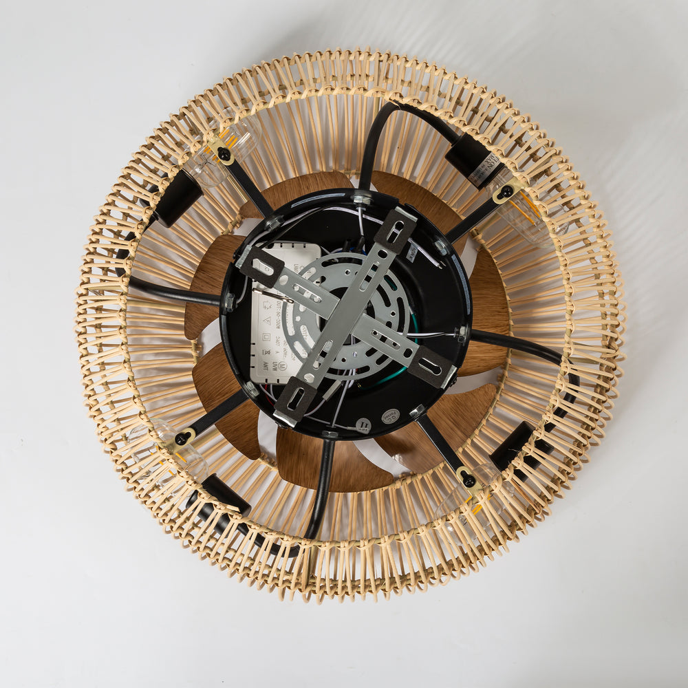 20-inch Boho Rattan Caged Flush Mount Ceiling Fan with Light and Remote