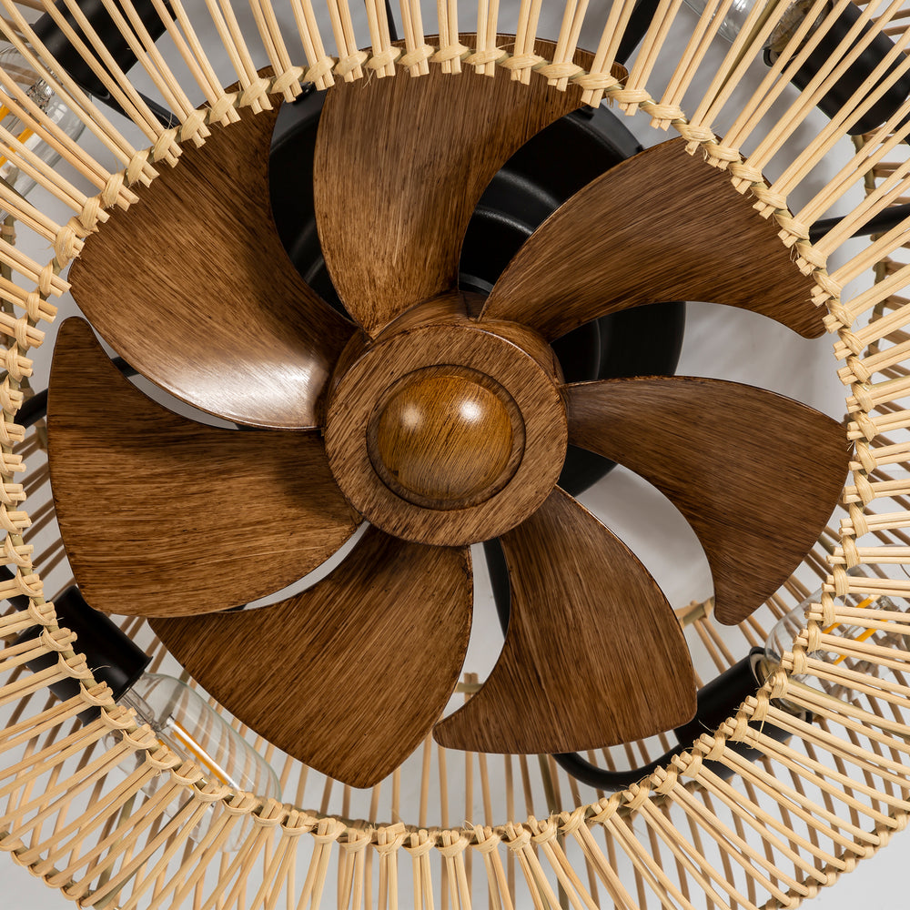 20-inch Boho Rattan Caged Flush Mount Ceiling Fan with Light and Remote
