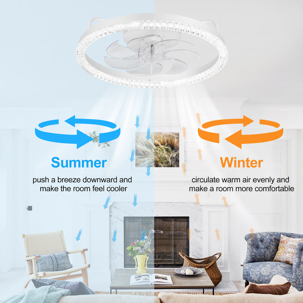 20 inch Low Profile Ceiling Fans with Led Lights, Modern Small Caged Flush Mount Ceiling Fan Remote Control, Reversible DC Motor, Timer Fandelier Ceiling Fan for Bedroom