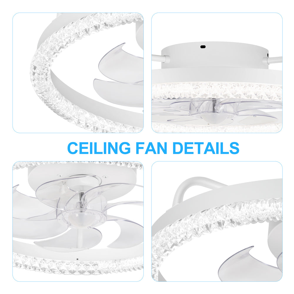 20 inch Low Profile Ceiling Fans with Led Lights, Modern Small Caged Flush Mount Ceiling Fan Remote Control, Reversible DC Motor, Timer Fandelier Ceiling Fan for Bedroom