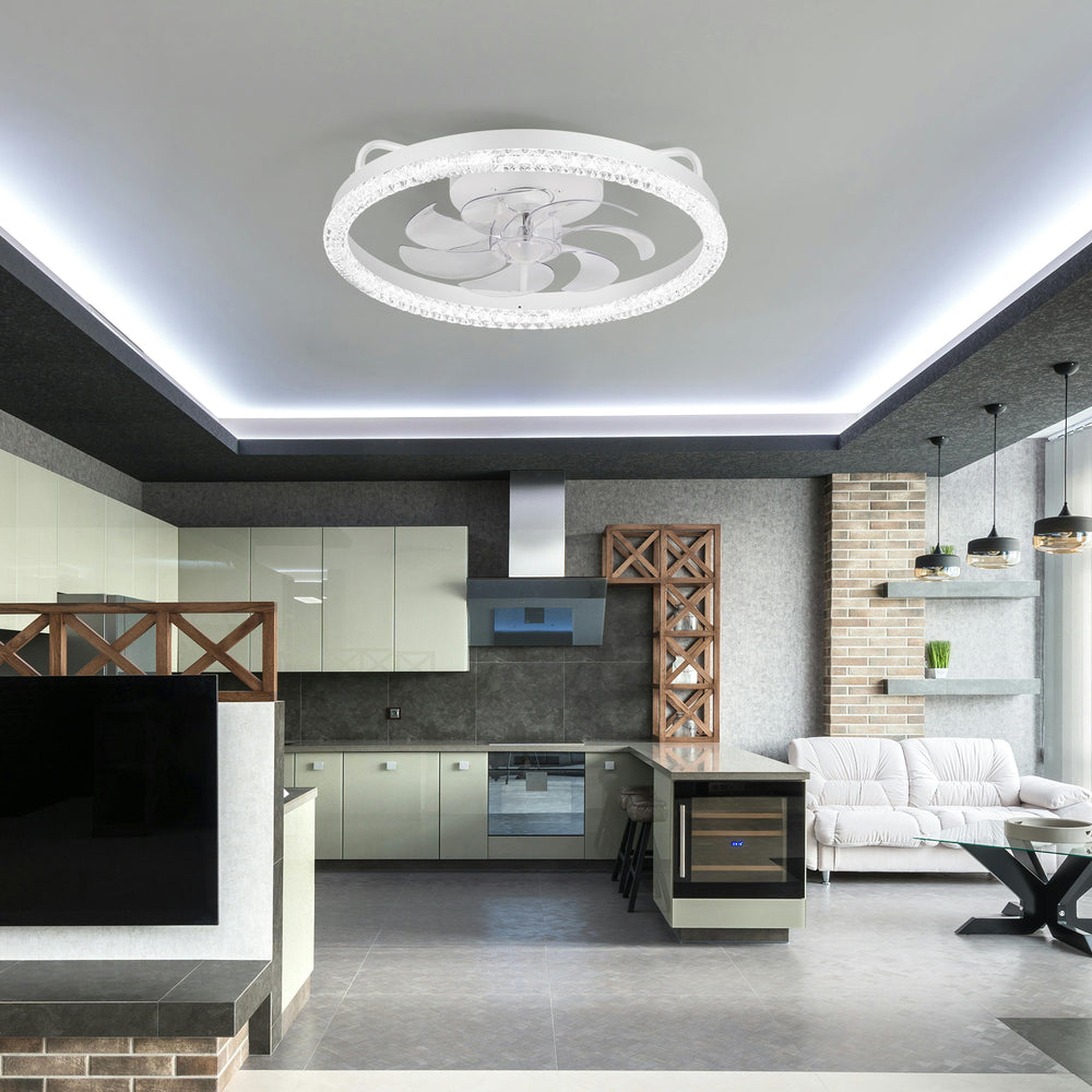 20 inch Low Profile Ceiling Fans with Led Lights, Modern Small Caged Flush Mount Ceiling Fan Remote Control, Reversible DC Motor, Timer Fandelier Ceiling Fan for Bedroom