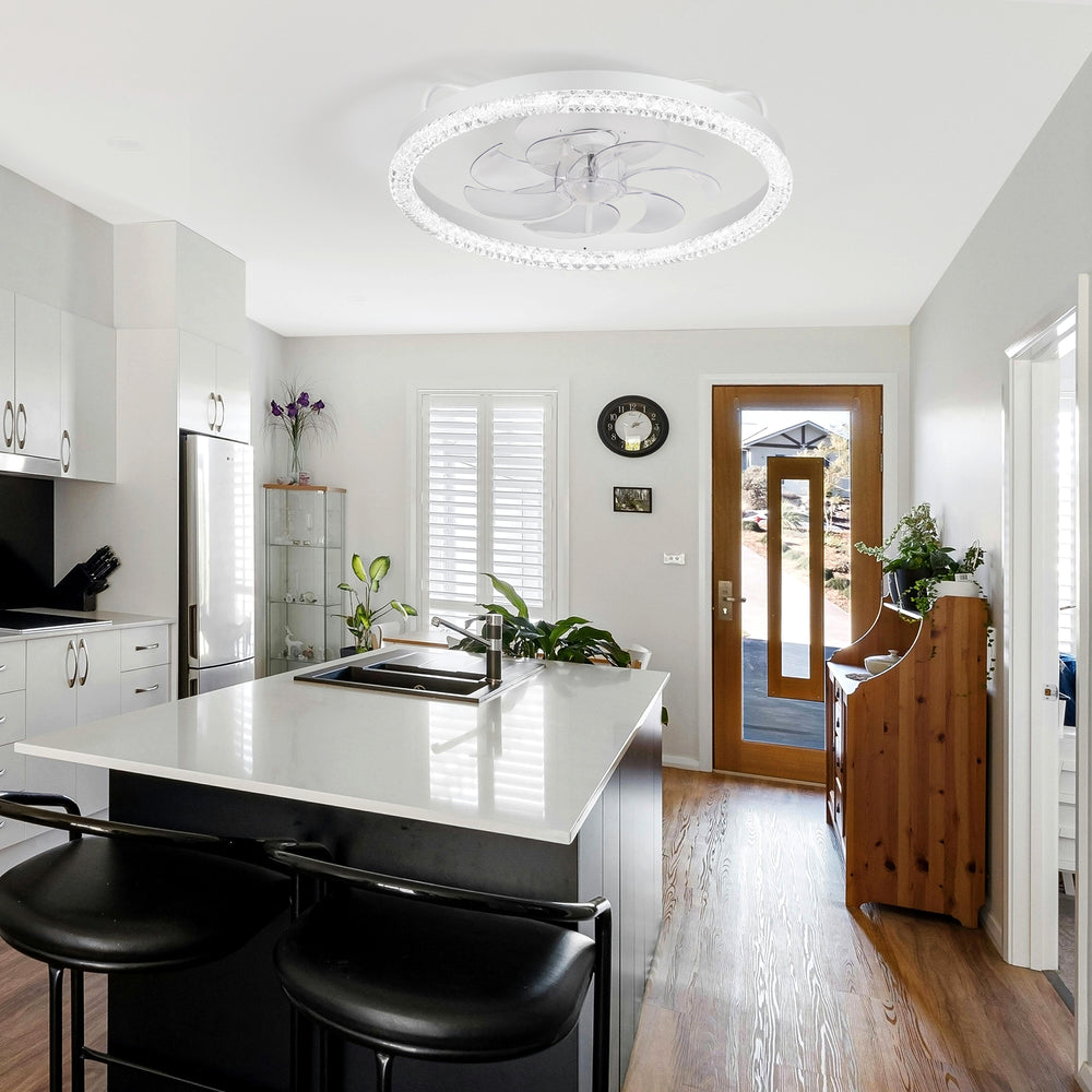 20 inch Low Profile Ceiling Fans with Led Lights, Modern Small Caged Flush Mount Ceiling Fan Remote Control, Reversible DC Motor, Timer Fandelier Ceiling Fan for Bedroom