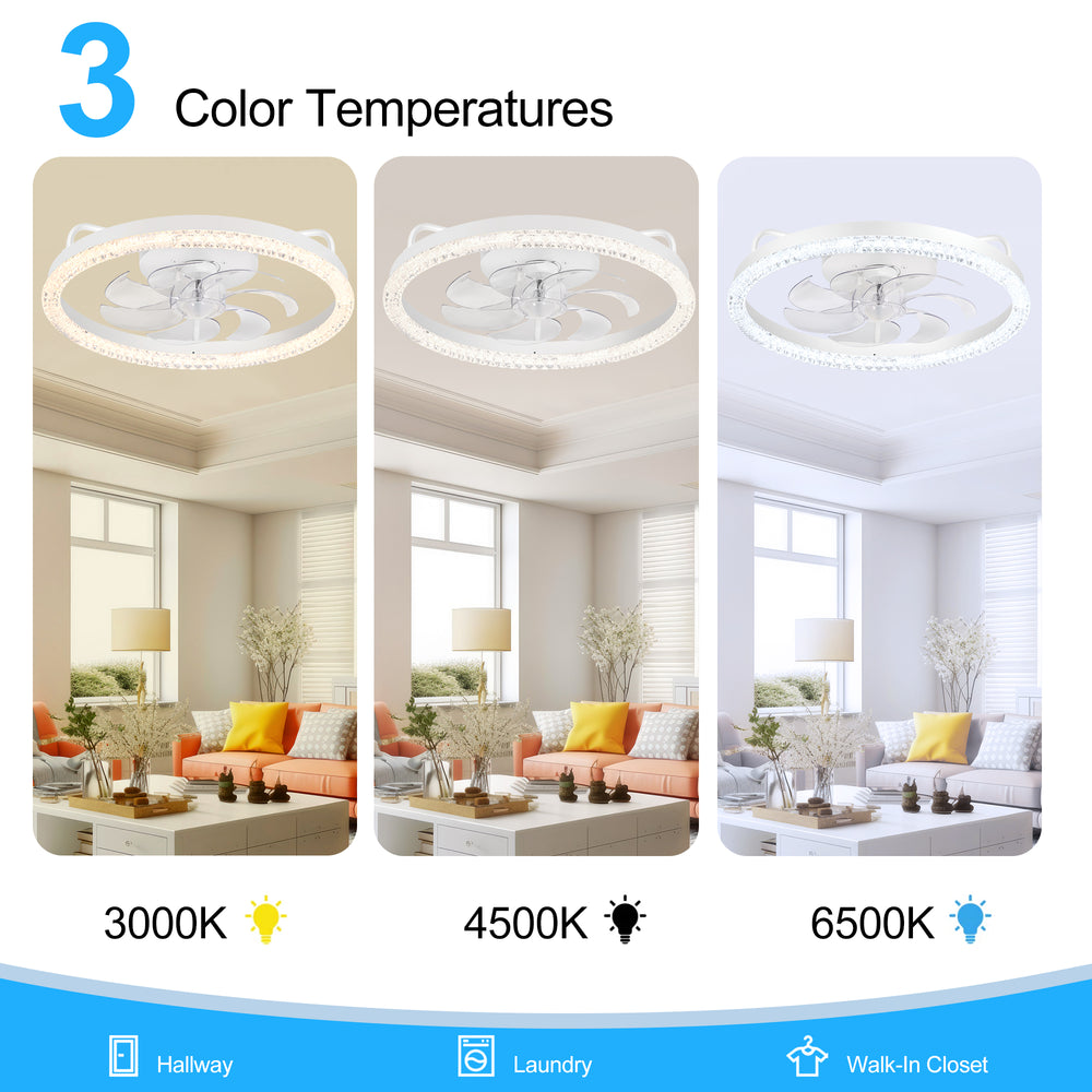 20 inch Low Profile Ceiling Fans with Led Lights, Modern Small Caged Flush Mount Ceiling Fan Remote Control, Reversible DC Motor, Timer Fandelier Ceiling Fan for Bedroom