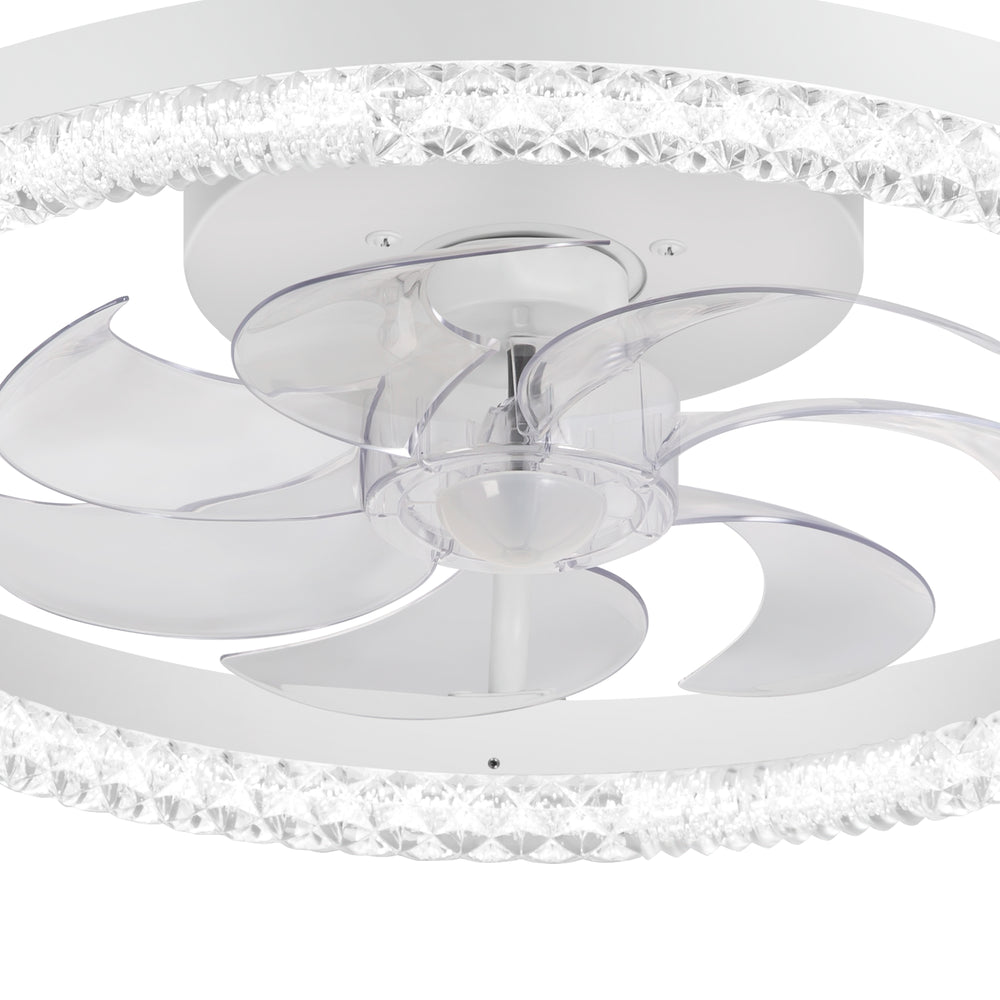 20 inch Low Profile Ceiling Fans with Led Lights, Modern Small Caged Flush Mount Ceiling Fan Remote Control, Reversible DC Motor, Timer Fandelier Ceiling Fan for Bedroom