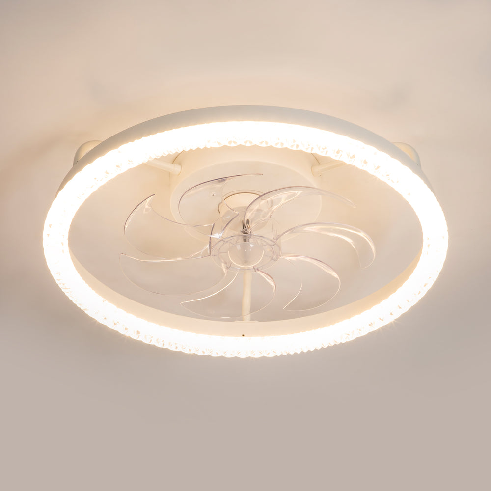 20 inch Low Profile Ceiling Fans with Led Lights, Modern Small Caged Flush Mount Ceiling Fan Remote Control, Reversible DC Motor, Timer Fandelier Ceiling Fan for Bedroom