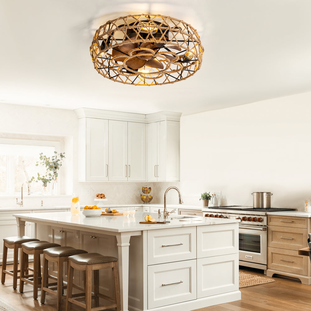 19 Inch  Low Profile Enclosed Ceiling Fan with Remote Light（7-Blade）