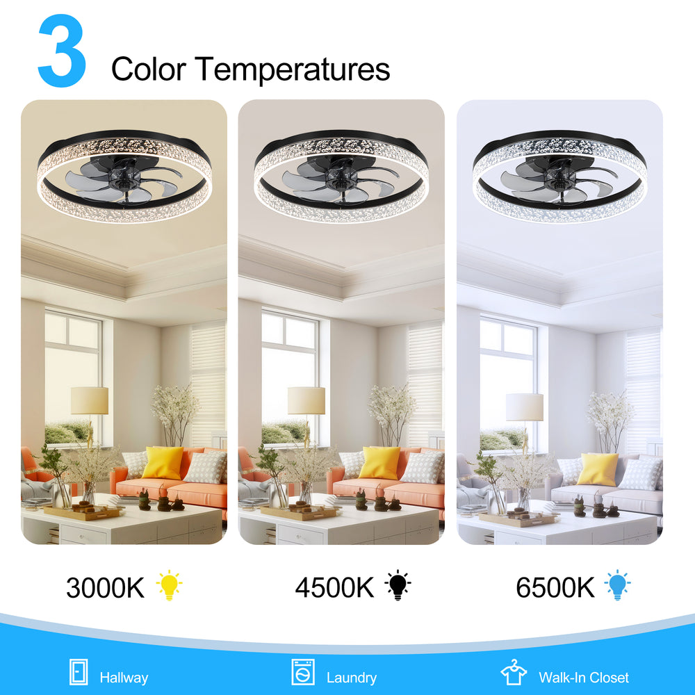 20 Inch 7-Blade Low Profile Flush Mount Ceiling Fan with Remote and Light Included