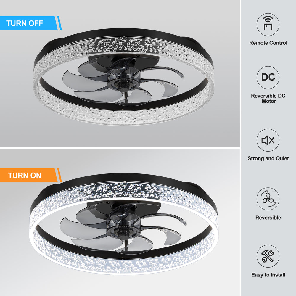 20 Inch 7-Blade Low Profile Flush Mount Ceiling Fan with Remote and Light Included