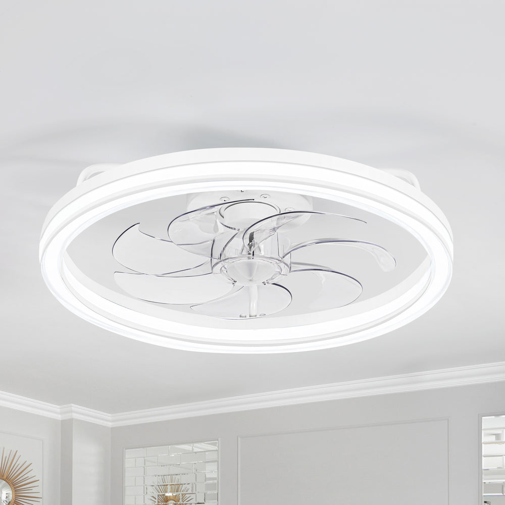 20 -inch White Low Profile Ceiling Fan with Light and Remote Control(7-Blade)