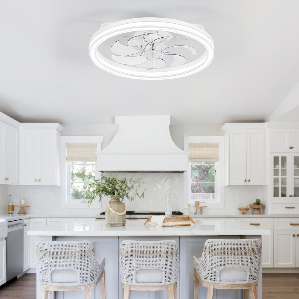 20 -inch White Low Profile Ceiling Fan with Light and Remote Control(7-Blade)