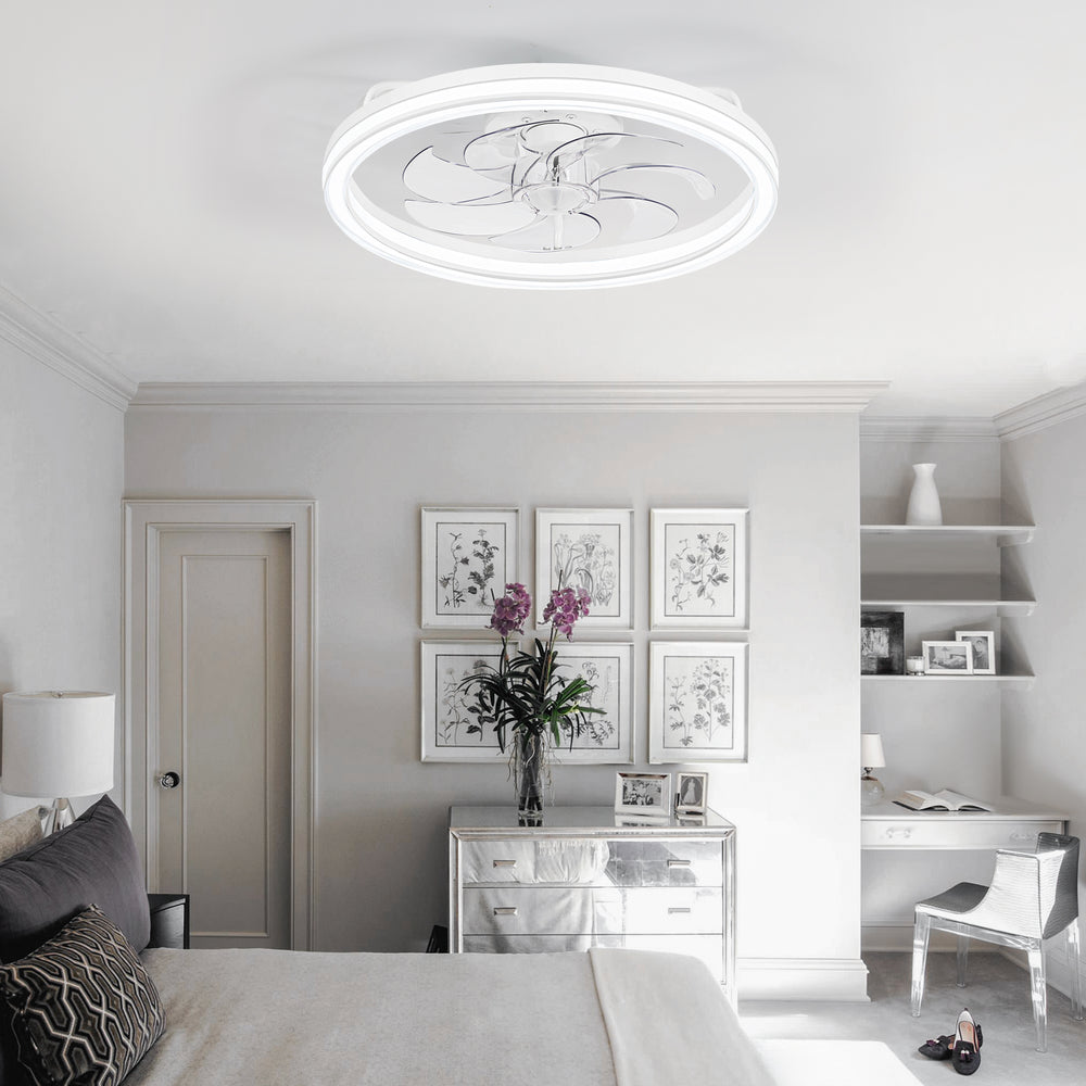 20 -inch White Low Profile Ceiling Fan with Light and Remote Control(7-Blade)