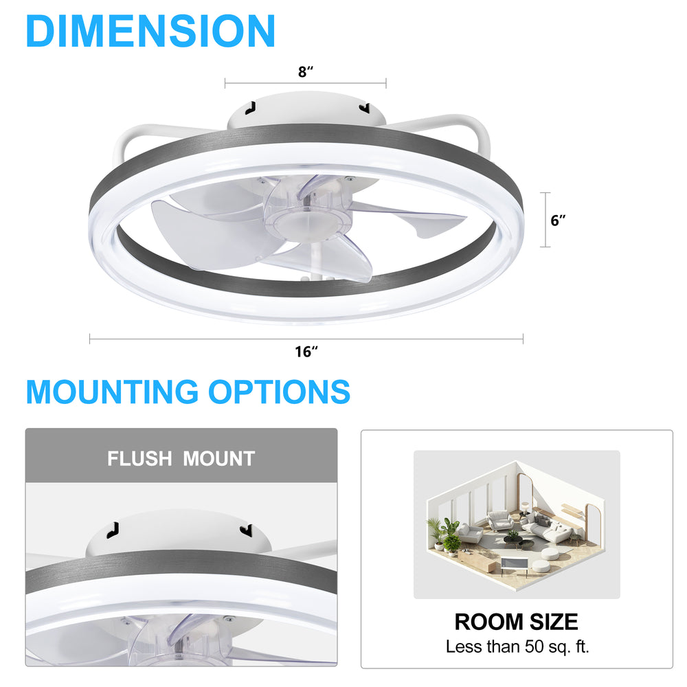 16 Inch 7-Blade Flush Mount LED Ceiling Fan with Light and Remote