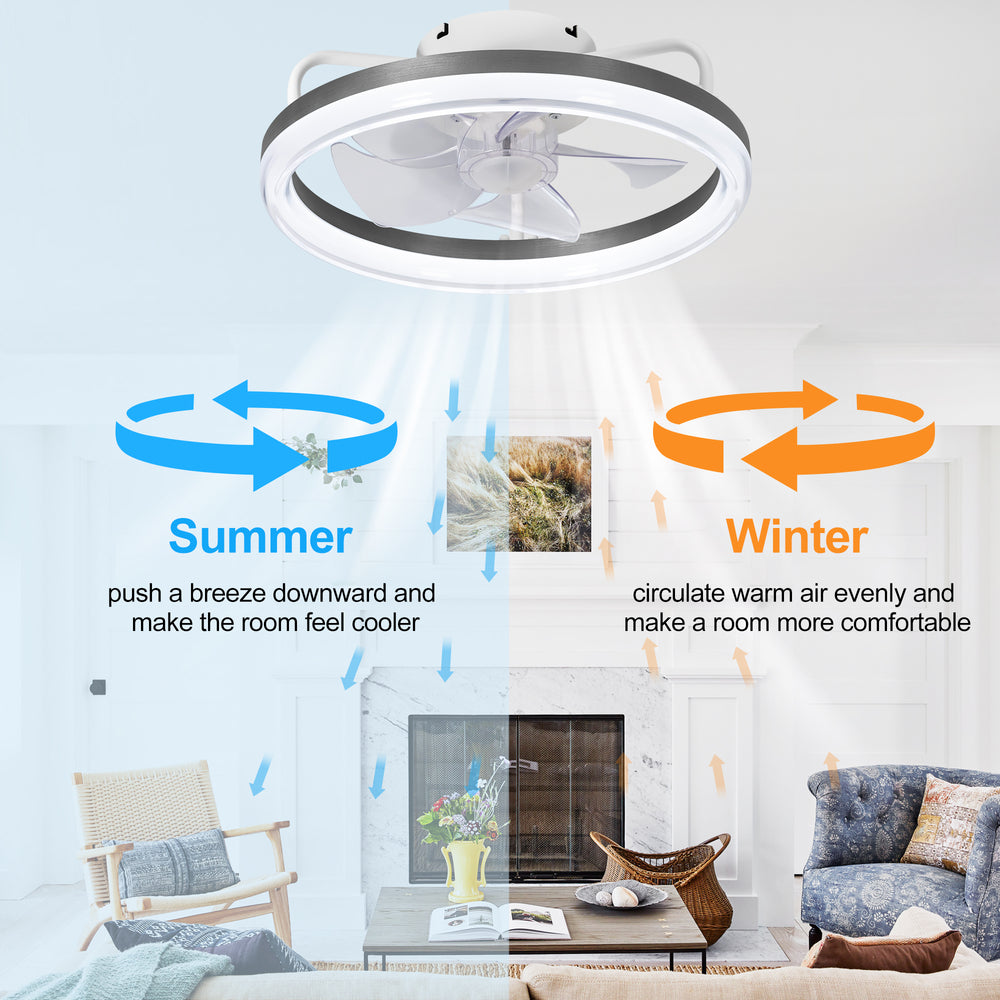 16 Inch 7-Blade Flush Mount LED Ceiling Fan with Light and Remote