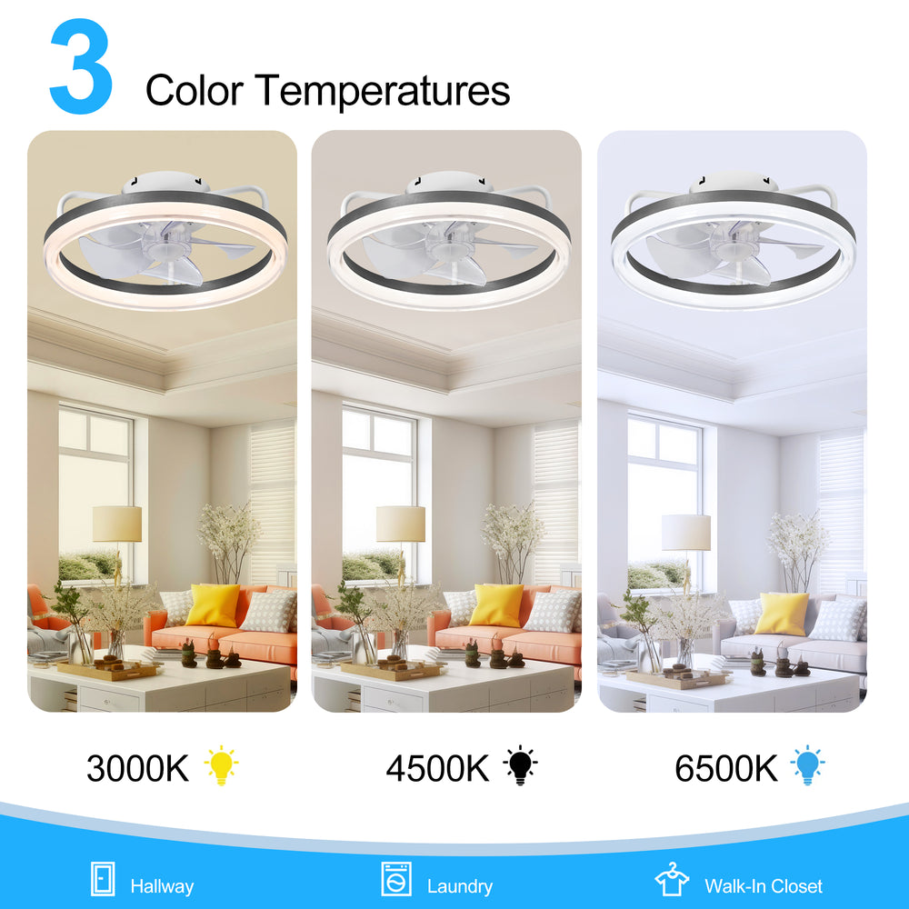 16 Inch 7-Blade Flush Mount LED Ceiling Fan with Light and Remote