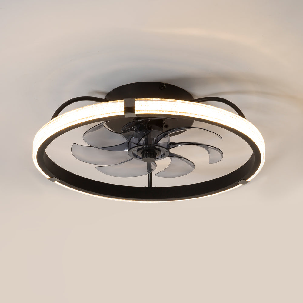 20" Low Profile Flush Mount Ceiling Fans with Lights, Modern Small Caged Ceiling Fan Remote Control, Reversible DC Motor, Fandelier Ceiling Fan Light for Bedroom Living Room Home